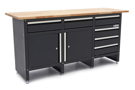 Banc de lucru cu 6 sertare, 2 usi si blat din lemn masiv 171cm - HBM [3]