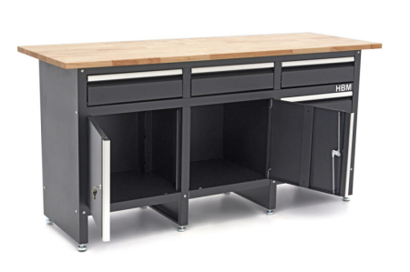 Banc de lucru cu 6 sertare, 2 usi si blat din lemn masiv 171cm - HBM [5]