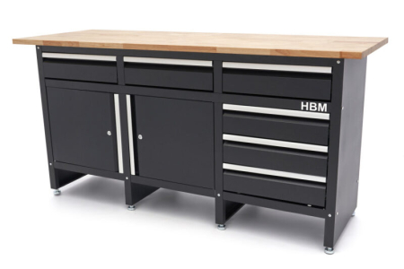 Banc de lucru cu 6 sertare, 2 usi si blat din lemn masiv 171cm - HBM [2]