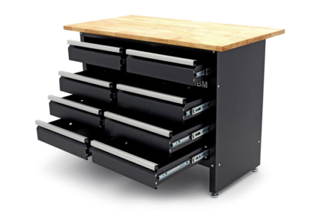 Banc de lucru cu blat din lemn masiv 120 cm, 8 sertare - HBM