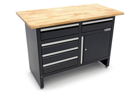 Banc de lucru cu blat din lemn masiv 120 cm cu 5 sertare si 1 usa - HBM [4]