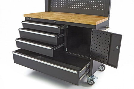 Produse - Banc de lucru cu blat din lemn masiv,182 cm, 4 sertare, panou si usa - HBM