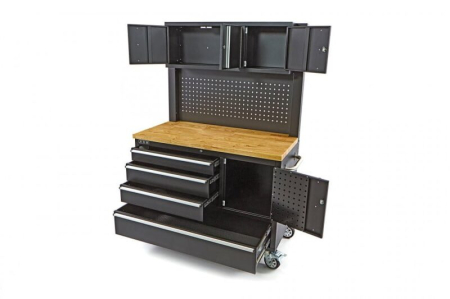 Banc de lucru cu blat din lemn masiv,182 cm, 4 sertare, panou si usa - HBM [1]