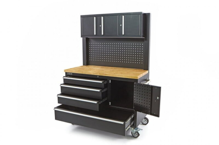 Banc de lucru cu blat din lemn masiv,182 cm, 4 sertare, panou si usa - HBM [7]