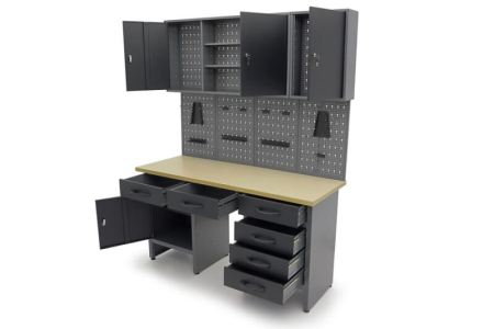 Banc de lucru cu usi si panou perforat 160 x 60 x 200 cm - HBM