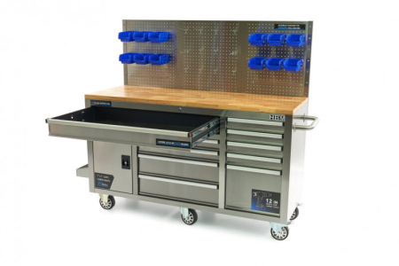 Banc de lucru din inox cu blat de lemn 158 cm cu 10 sertare - HBM [2]