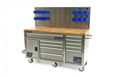 Banc de lucru din inox cu blat de lemn 158 cm cu 10 sertare - HBM [5]