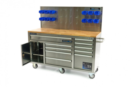 Banc de lucru din inox cu blat de lemn 158 cm cu 10 sertare - HBM [3]