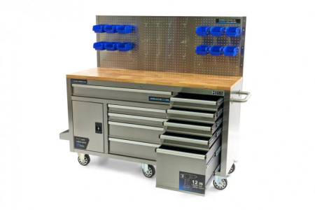 Banc de lucru din inox cu blat de lemn 158 cm cu 10 sertare - HBM [9]