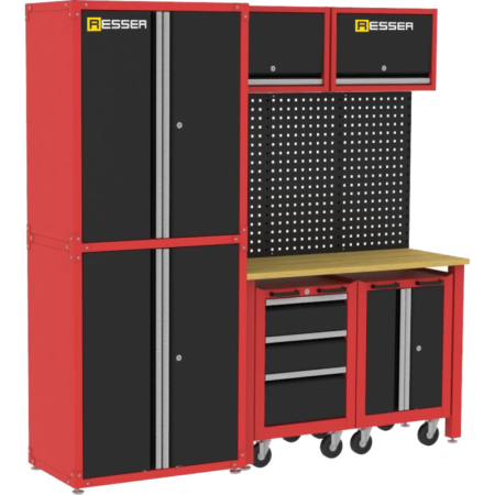 Banc de lucru profesional - Banc de lucru metalic si blat de lemn pentru atelier, 10 piese