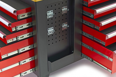 Banc de lucru mobil cu blat din lemn 10 sertare, rosu cu negru - HBM [4]