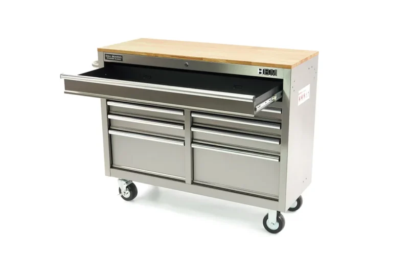 Banc de lucru mobil tip carucior din otel inoxidabil 117 cm cu blat de lucru din lemn - HBM [5]