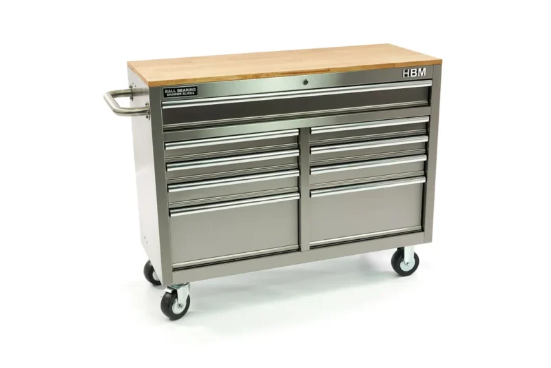 Banc de lucru mobil tip carucior din otel inoxidabil 117 cm cu blat de lucru din lemn - HBM [1]