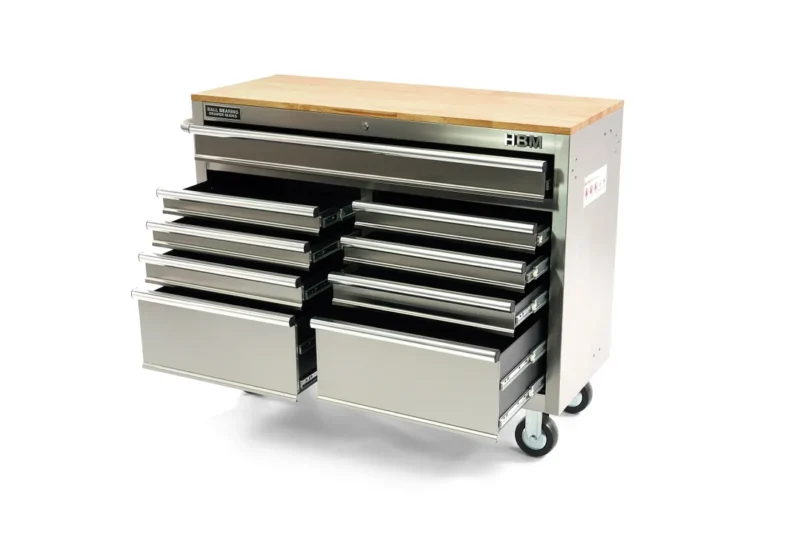 Banc de lucru mobil tip carucior din otel inoxidabil 117 cm cu blat de lucru din lemn - HBM [3]