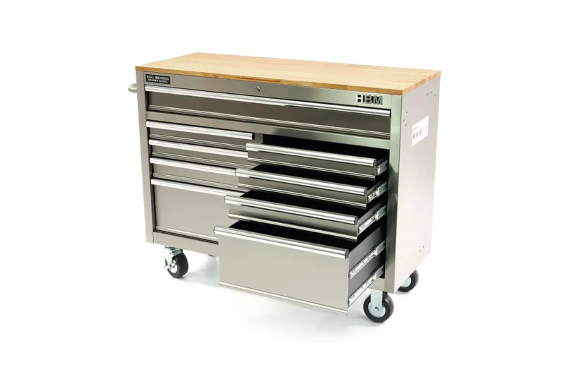 Banc de lucru mobil tip carucior din otel inoxidabil 117 cm cu blat de lucru din lemn - HBM [4]