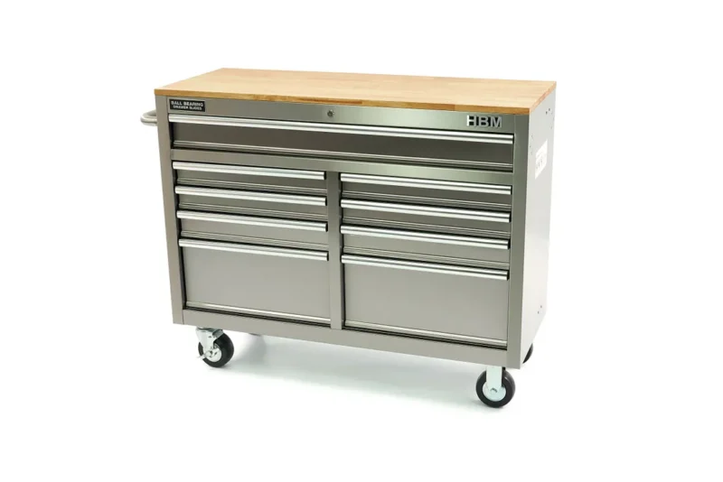 Banc de lucru mobil tip carucior din otel inoxidabil 117 cm cu blat de lucru din lemn - HBM [2]