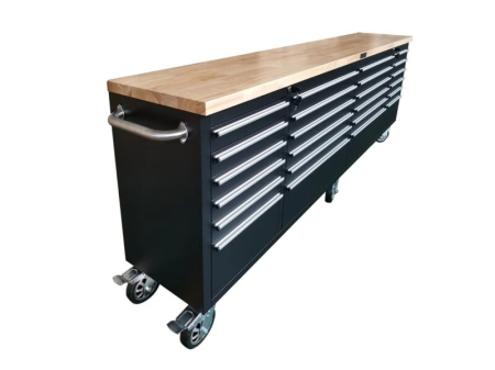 Banc de lucru negru cu blat din lemn masiv 258 cm - HBM