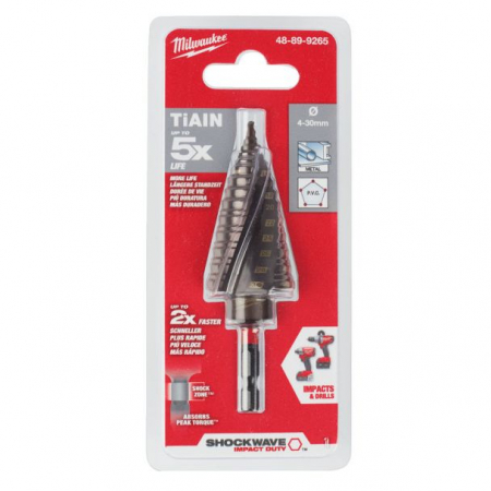 Produse - Burghiu in trepte Milwaukee 48899265, SHOCKWAVE™ IMPACT DUTY, 12 trepte, 4-30 mm