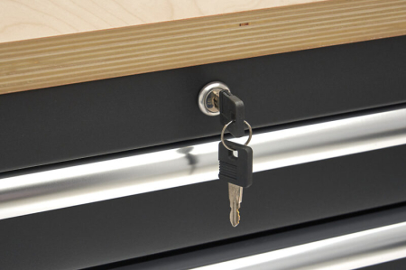 Dulap de scule mobil tipa carucior cu blat de lucru din lemn 114 cm, 5 sertare si 1 usa dubla - HBM [4]