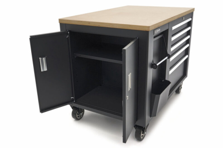 Dulap de scule mobil tipa carucior cu blat de lucru din lemn 114 cm, 5 sertare si 1 usa dubla - HBM [7]