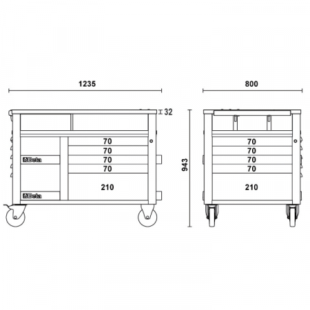 Dulap mobil "SUPERTANK" 10 sertare si blat lemn [5]