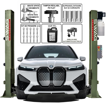 Elevator 2 coloane 4T brate fata din 3 segmente hidraulic cu deblocare automata, 220V sau 380V