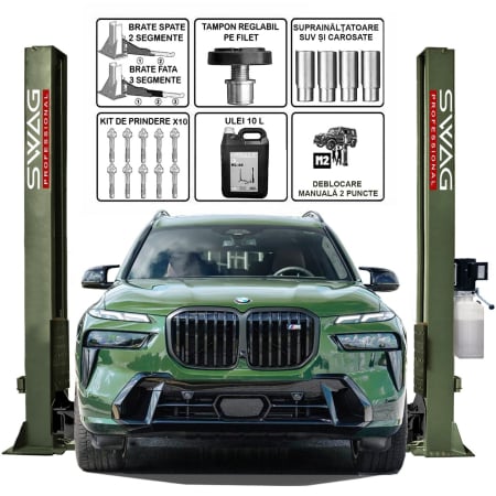 Elevator 2 coloane 4T brate fata din 3 segmente hidraulic  cu deblocare manuala, 220V sau 380V