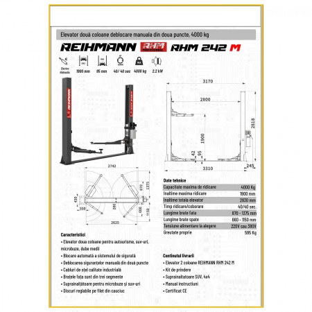 Elevator 2 coloane 4T blocaj manual, la 220V sau 380V [1]