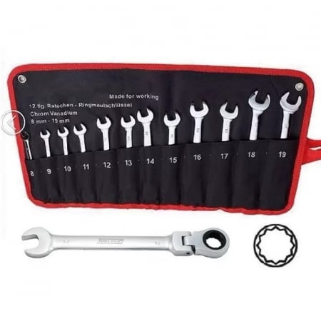 OFERTE (%) - Set de chei combinate articulate cu clichet 8-19 mm, 12 buc
