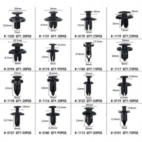 Consumabile service auto - Set de cleme din plastic + 5 scule, 620 buc