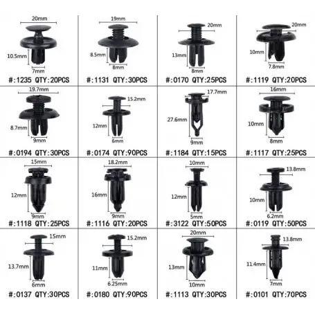 Consumabile service auto - Set de cleme din Plastic + 5 unelte, 620 buc.