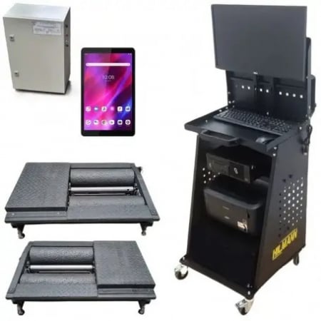 Stand de frana cu role clasa 2 si 3 autoturisme si camioane cu cu greutate maxima pe axa de 13 tone, 2 motoare 24 Kw la 380V, dispozitiv de masurare a fortei pe pedala