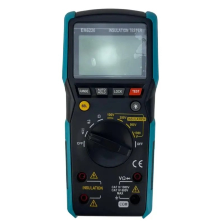 Tester digital profesional pentru măsurarea tensiunilor AC/DC, rezistenței, continuității, diodelor și rezistenței de izolație la 100V, 250V, 500V și 1000V [1]