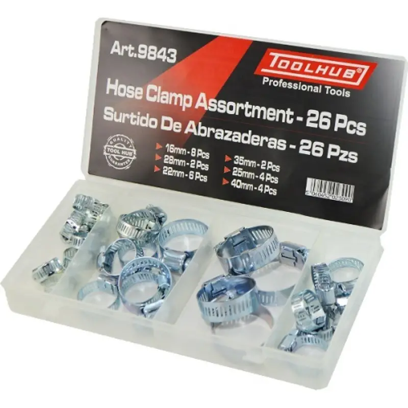 Truse coliere, suruburi, saibe - Trusa cu coliere pentru furtun, 26 buc.