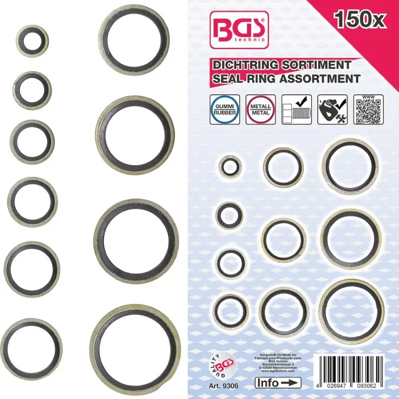 Etansare, lipire - Trusa cu garnituri din metal si interior cu oring din cauciuc, 150 buc