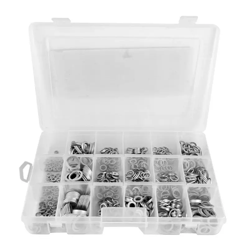 Consumabile service auto - Trusă compartimentată cu 900 saibe din aluminiu pentru etanșare