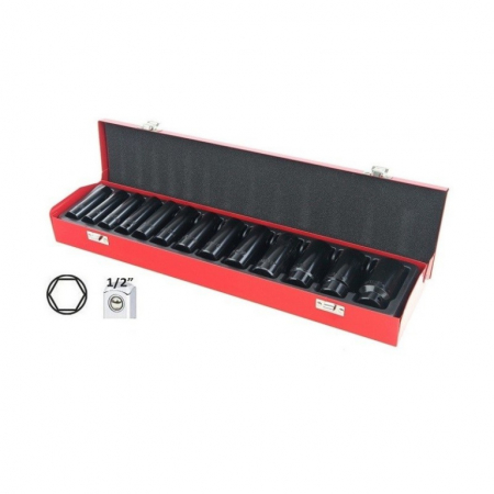Scule pentru mecanica - Trusa cu tubulare lungi de impact 10-30mm 1/2", 13 buc.