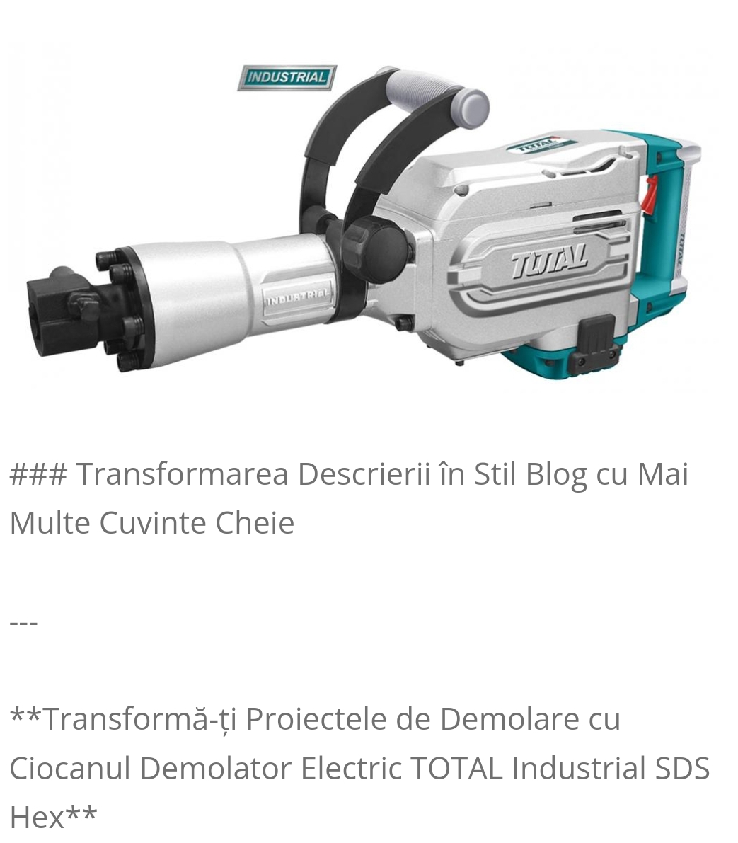 Ciocan demolator TOTAL Industrial SDS Hex, 45J - 1700W