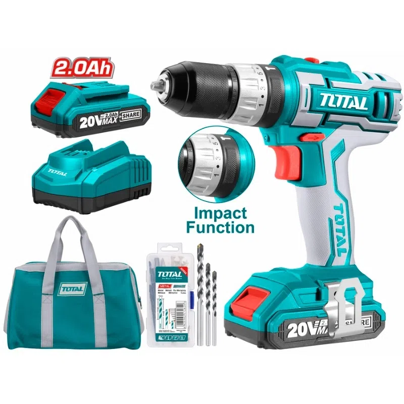  Masina de gaurit cu percutie Total Industrial - 2 acumulatori, 20V, 2Ah + 50 accesorii Total TIDLI2002 [3]