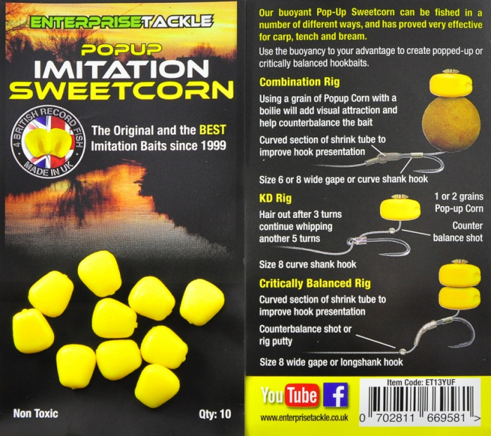 PORUMB ARTIFICIAL FLOTANT ENTERPRISE TACKLE POP-UP SWEETCORN GALBEN 10 BUC
