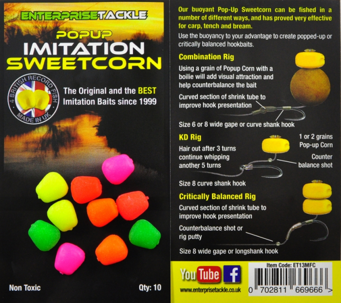 PORUMB ARTIFICIAL FLOTANT ENTERPRISE TACKLE POP-UP SWEETCORN MIX CULORI FLUO 10 BUC [2]