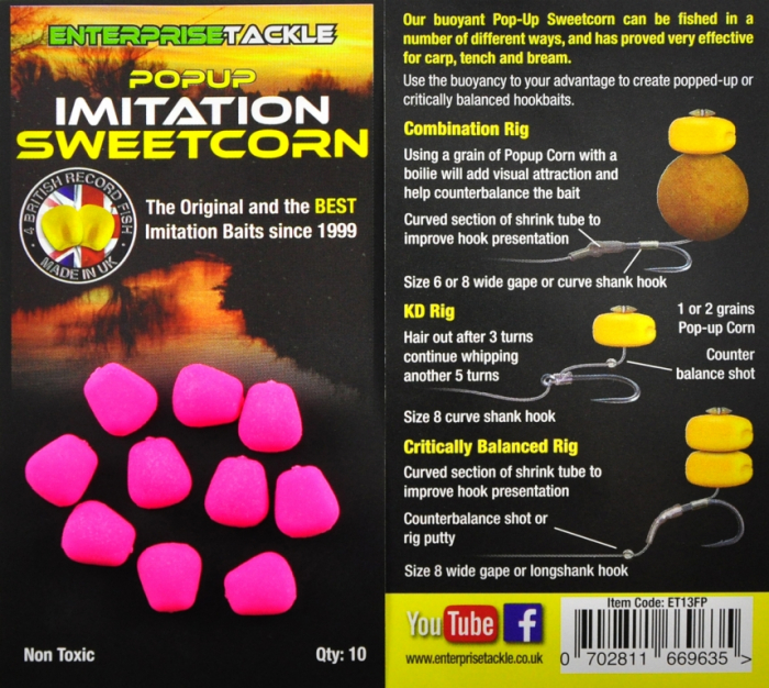 PORUMB ARTIFICIAL FLOTANT ENTERPRISE TACKLE POP-UP SWEETCORN ROZ FLUO 10 BUC [2]