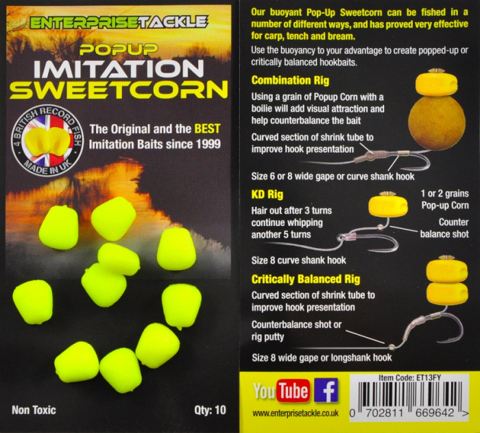 PORUMB ARTIFICIAL FLOTANT ENTERPRISE TACKLE POP-UP SWEETCORN GALBEN FLUO 10 BUC [2]