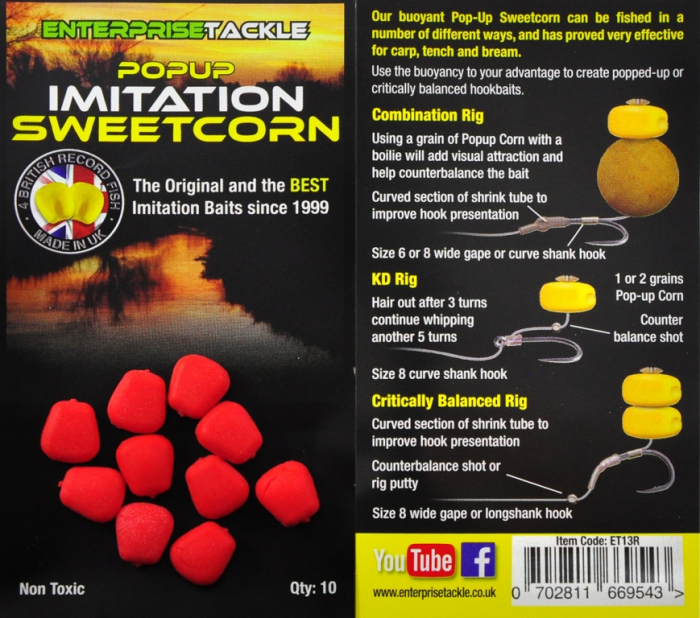 PORUMB ARTIFICIAL FLOTANT ENTERPRISE TACKLE POP-UP SWEETCORN ROSU FLUO 10 BUC [2]