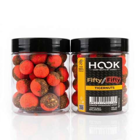 Nadă Pescuit - Boilies Critic Echilibrat Hookbaits Fifty-Fifty, Bicolor, 16-20mm, 250ml
