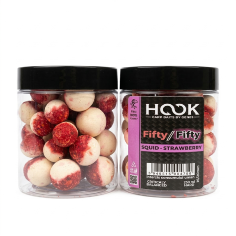 Boilies pescuit - Boilies Critic Echilibrat Hookbaits Fifty-Fifty, Bicolor, 16-20mm, 250ml