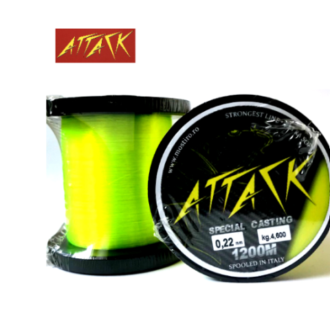 Top Fire Feeder Monofilament - Fir Monofilament Attack Special Casting, Galben Fluo, 1200m