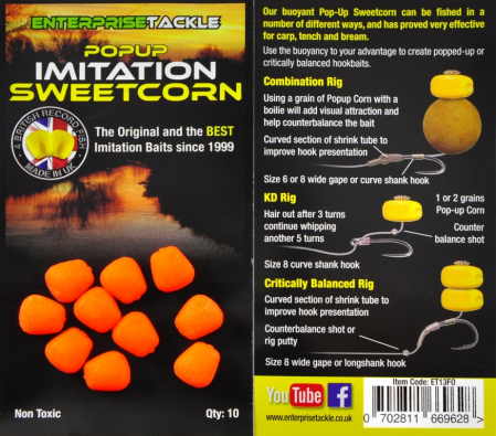 Momeli carlig - PORUMB ARTIFICIAL FLOTANT ENTERPRISE TACKLE POP-UP SWEETCORN PORTOCALIU FLUO 10 BUC