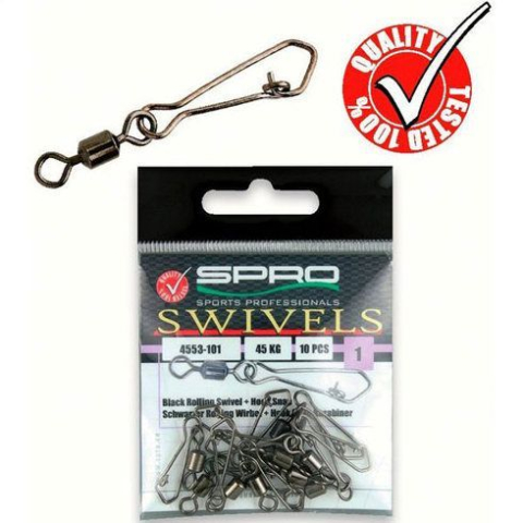 Agrafe pescuit - Vartej Spro Cilindric cu Agrafa de Siguranta Rolling Swivel with Hook Snap, 10buc/plic