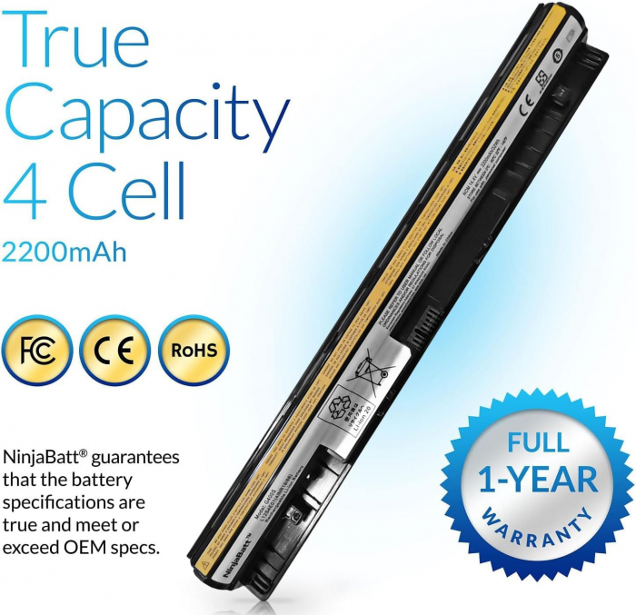 Baterie NinjaBatt pentru Lenovo G50, G50-45, Z50, Z70 - 4 Celule, 2200mAh, 33Wh - Compatibila cu Modelele L12L4A02, L12M4A02, L12S4A02 [2]